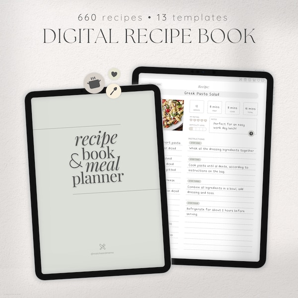 Digital Recipe Book, Digital Meal Planner, Recipe Template, Goodnotes Recipe Planner, Digital Grocery List, Digital Kitchen Inventory