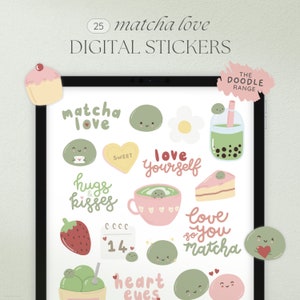 Matcha Love Digital Stickers, Cute Stickers for Digital Planner, Goodnotes Elements, Valentines Day Stickers, Kawaii Digital Stickers