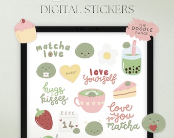 Matcha Love Pegatinas Digitales, Lindas Pegatinas para Planificador Digital, Elementos Goodnotes, Pegatinas del Día de San Valentín, Pegatinas Digitales Kawaii