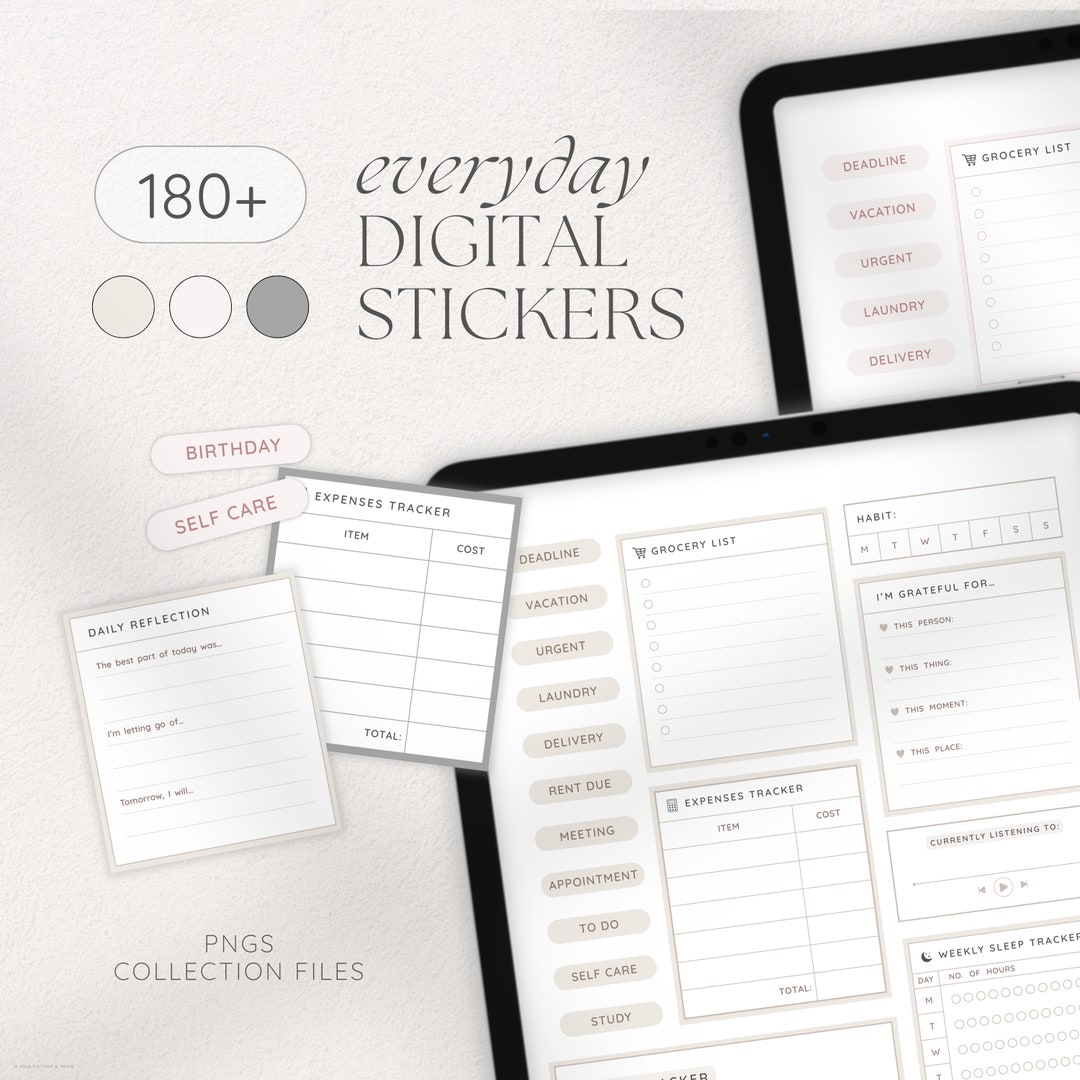 Everyday Digital Stickers for Digital Planners, Goodnotes PNG Stickers ...