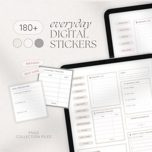 Everyday Digital Stickers for Digital Planners, Goodnotes PNG Stickers, Neutral Aesthetic Colors, Life Self Care Exercise Planner Stickers