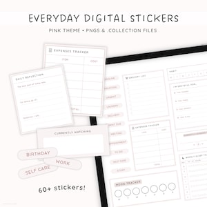 Dagelijkse digitale stickers, Goodnotes-stickers, digitale plannerstickers, roze kleur