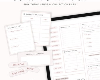 Everyday Digital Stickers, Goodnotes Stickers, Digital Planner Stickers, Pink Colour