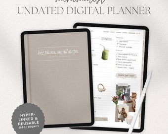 Minimal Undated Digital Planner | Daily, Weekly & Monthly Planner | Self Care, Habits, Tasks, Fitness Tracker | 2024 2025 Goodnotes Planner