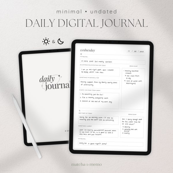 Minimal Digital Journal, iPad Journal, Self Care Journal, Daily Reflection, Mental Health Anxiety Stress Journal, Gratitude Journal