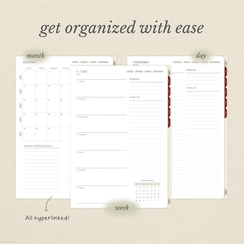 December 2025 Digital Planner for Goodnotes: Hyperlinked, Christmas Themed Stickers Included (PDF & PNG Download) image 4