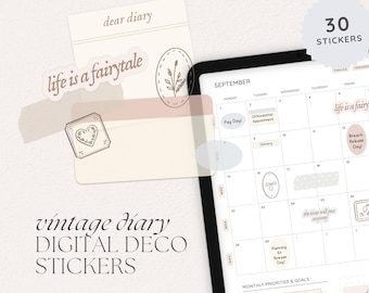 Vintage-Inspired Stickers for Digital Planners: Decorative PNGs for Goodnotes, Notability