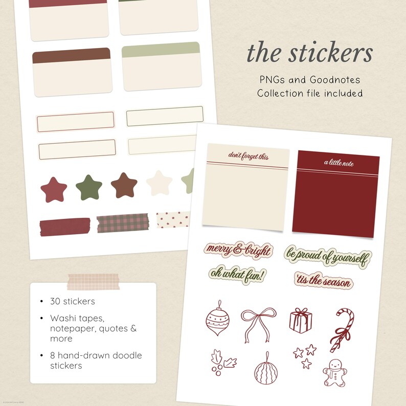 December 2025 Digital Planner for Goodnotes: Hyperlinked, Christmas Themed Stickers Included (PDF & PNG Download) image 6