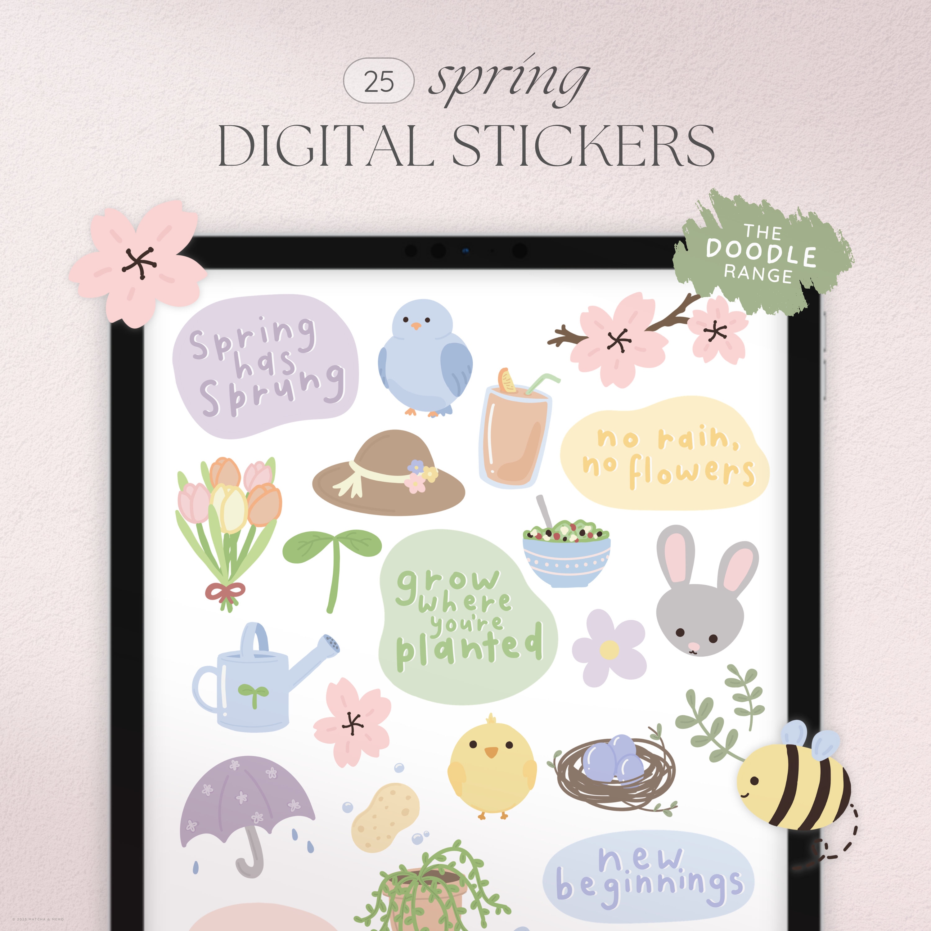 Spring Digital Stickers, Cute Flower Stickers for Digital Planners ...