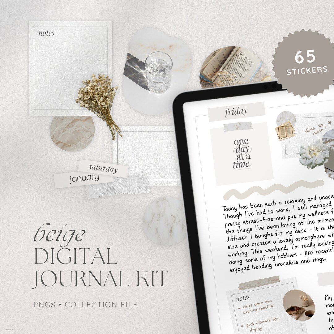 Beige Aesthetic Digital Journal Kit, Neutral Aesthetic Stickers for ...