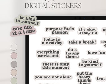 Happy Mindset Digital Stickers, Positive Digital Planner Stickers, Goodnotes Stickers, Positivity Stickers, Positive Quotes, Neutral Colours