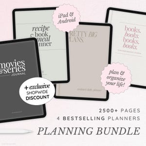 Digital Planner Bundle for Goodnotes: Reading Journal, Movie Tracker, Recipe Book (PDF Planners)