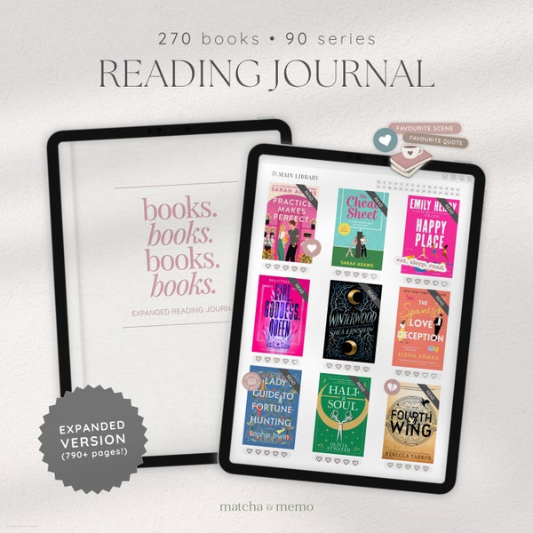 Diario de lectura digital ampliado, Planificador de libros digitales para iPad Android, Rastreador de lectura Goodnotes, Registro de lectura, Plantilla de revisión de libros
