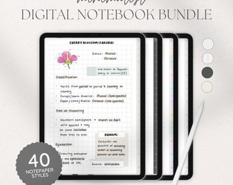 Digitales Notizbuch-Bundle, Hyperlink-Lernnotizbuch mit 4 Tab-Farben, Goodnotes-Notizbuch, digitales Notizpapier, digitales Studenten-Notizbuch