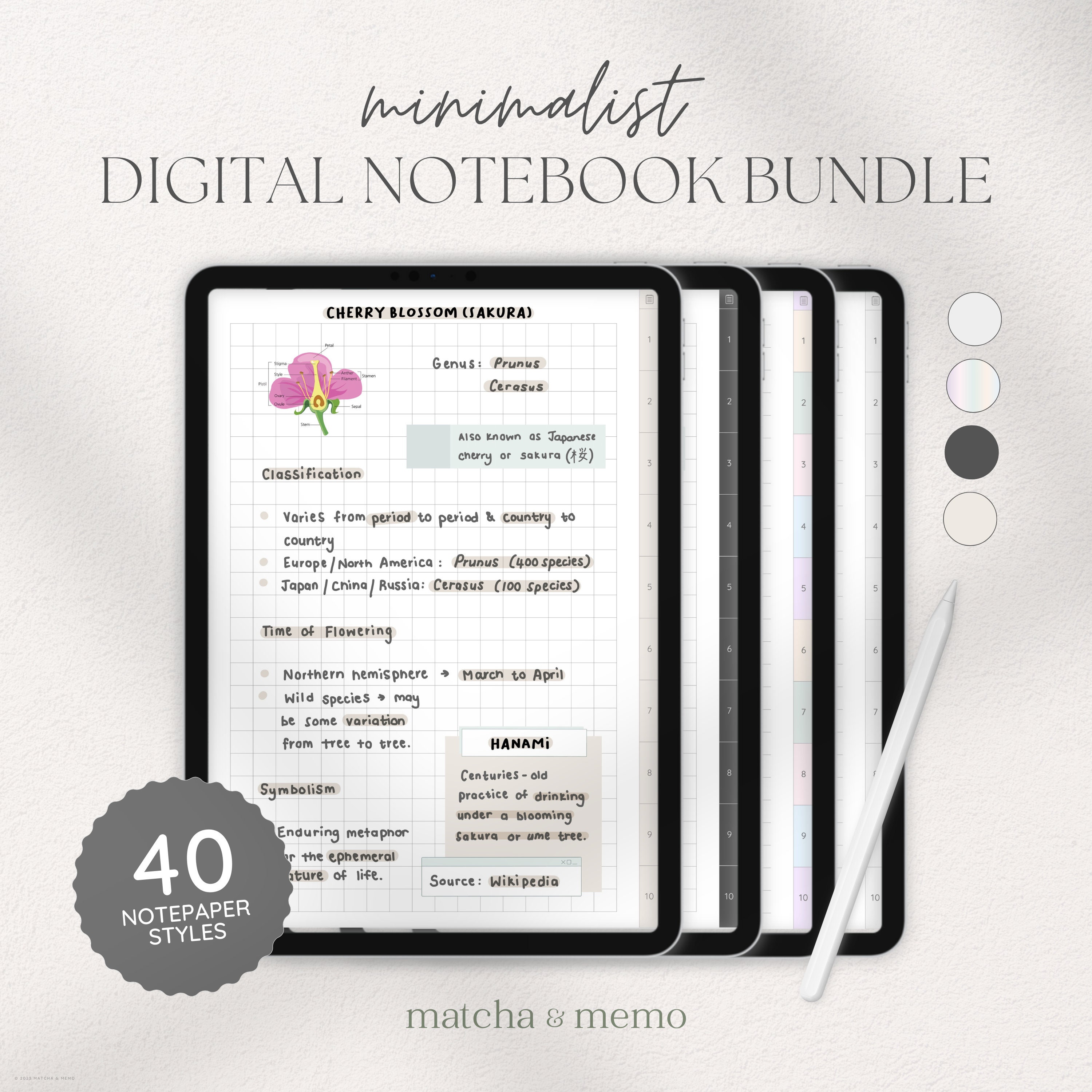 Notebook Bondle Digital Notebook Bundle, Hyperlinked Study Notebook With 4 Tab Colors ...