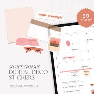 Summer Digital Stickers for Digital Planners, Aesthetic Stickers for Digital Planners, Goodnotes Elements, Stickers for Digital Journaling