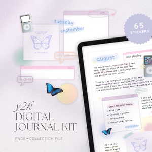 Puede incluir: Un kit de diario digital con 65 pegatinas. El kit incluye una variedad de pegatinas digitales con mariposas, texto y otros diseños. Las pegatinas son perfectas para agregar un toque personal a tu diario digital.