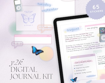 Pink Aesthetic Digital Journal Kit, Cute Girly Aesthetic Stickers for Digital Planners ...