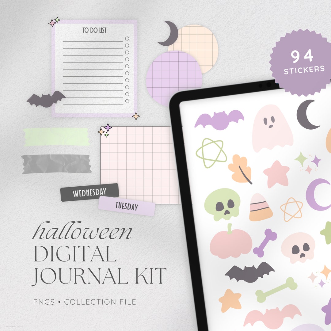 Halloween Digital Journal Sticker Pack, Digital Planner Stickers ...