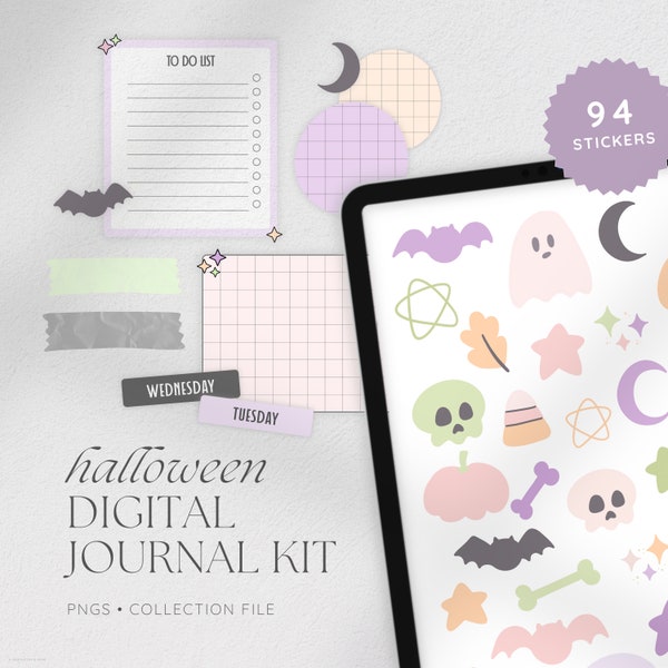 Halloween Digital Journal Sticker Pack, Digital Planner Stickers, Pastel Halloween Stickers, Cute Halloween Stickers, Goodnotes Elements