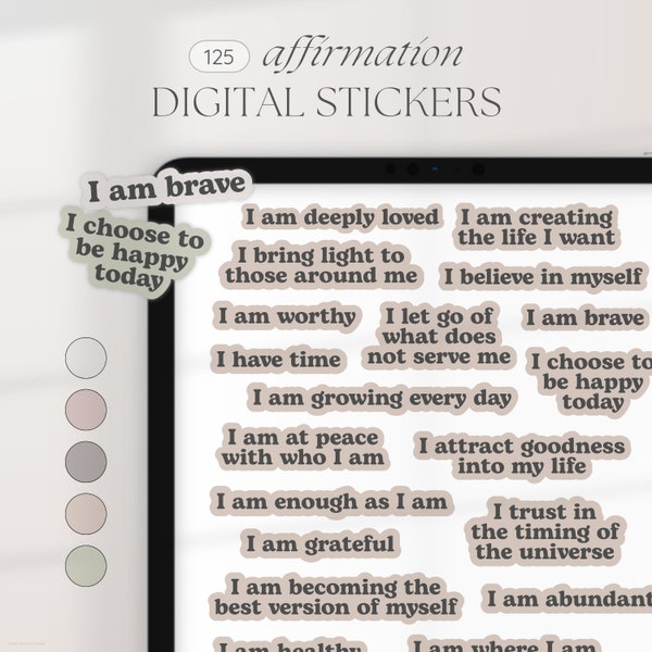 Affirmation Digital Stickers, Positive Planner Stickers, Goodnotes Stickers, Positivity Stickers, Daily Affirmations, Neutral Colours