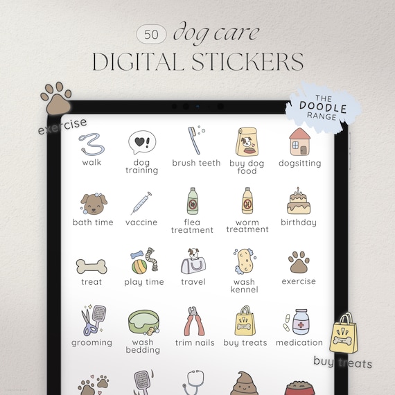 Dog Care Digital Stickers, Pet Care Stickers for Digital Planners, Goodnotes Elements, Dog Owner Stickers, Pet Planner Stickers