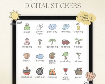 Summer Icon Digital Stickers, Vacation Stickers for Digital Planner, Family Planner Stickers, Goodnotes Elements, Summer Activity Stickers