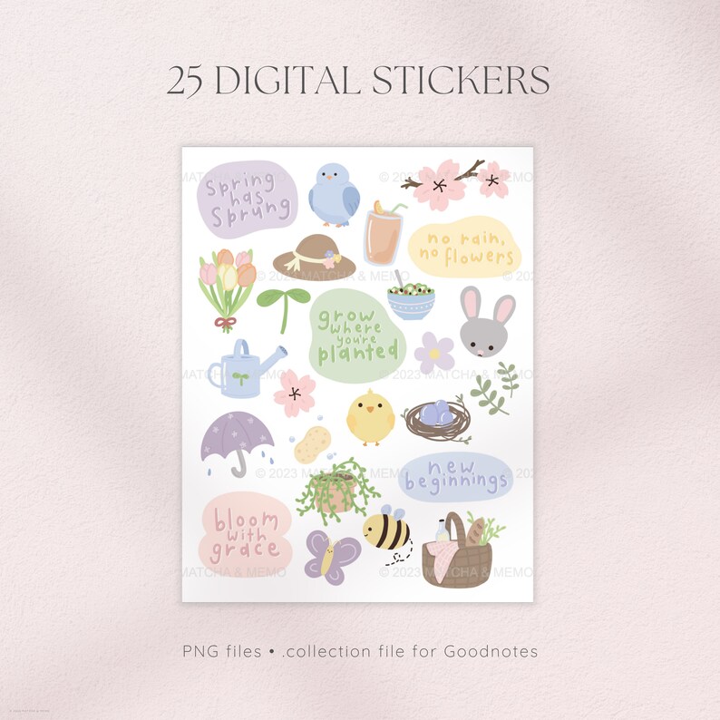 Spring Digital Stickers, Cute Flower Stickers for Digital Planners ...