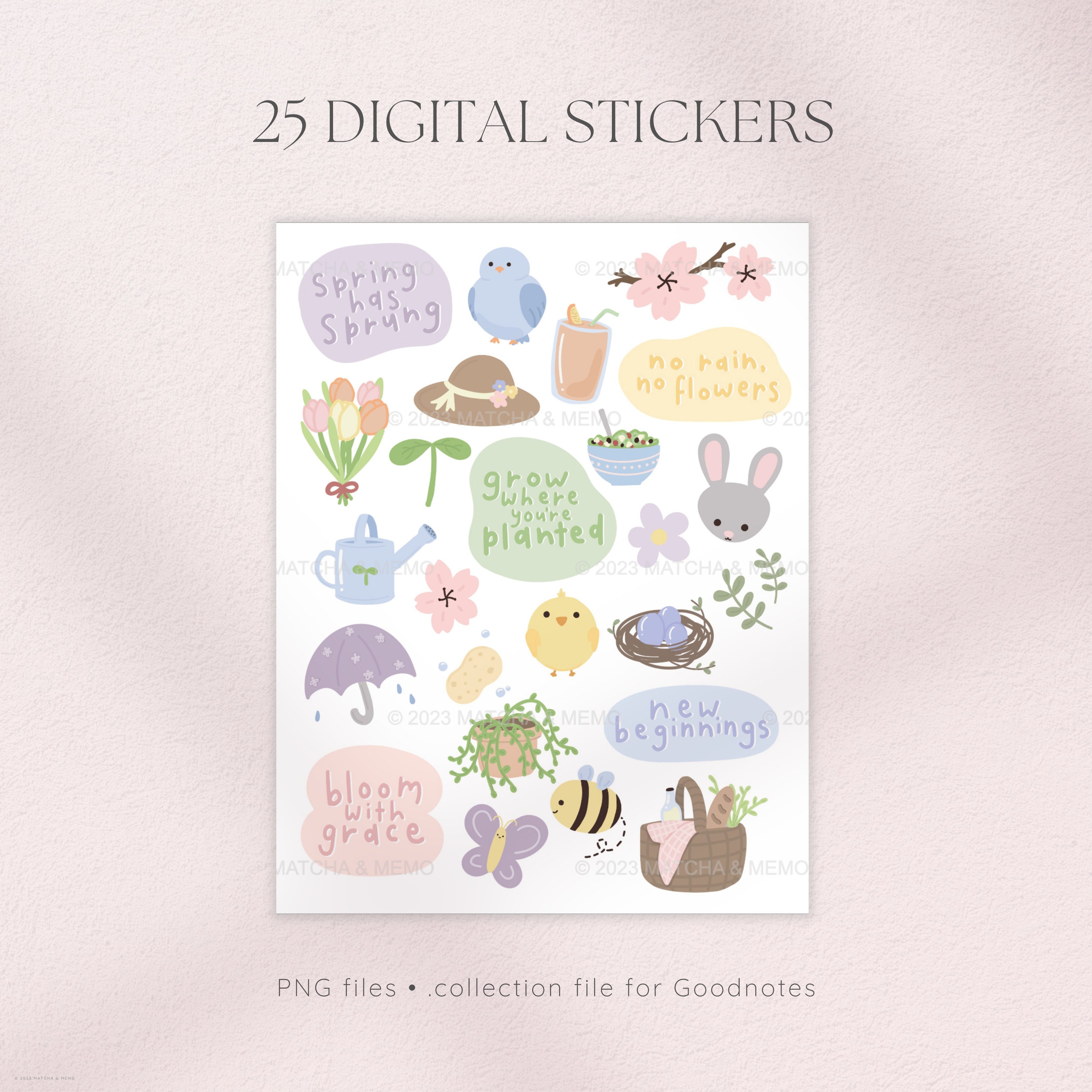 Spring Digital Stickers, Cute Flower Stickers for Digital Planners ...
