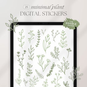 Plant Digital Stickers, Boho Nature Stickers for Digital Planner, PNG Files, Goodnotes Elements, Minimal Digital Journal Stickers