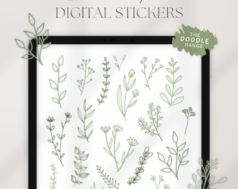 Pegatinas digitales de plantas, pegatinas de naturaleza boho para planificador digital, archivos PNG, elementos Goodnotes, pegatinas mínimas de diario digital