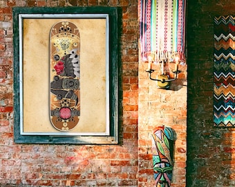 Restaurant decor, skateboards art, Decor, Skateboard wall art, Gift, skateboard poster, Urban, Wall Decor, Gold, aztec warrior, mexican art