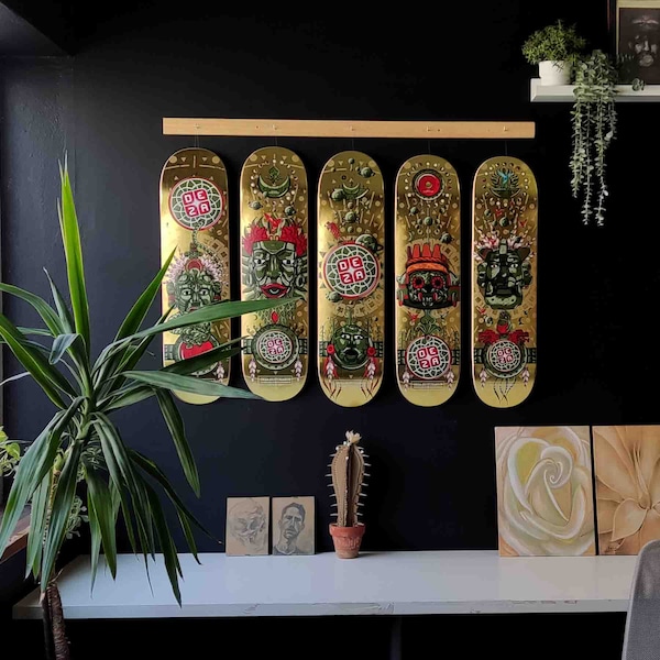 skateboard, skateboards kunst, Decor, Skateboard kunst aan de muur, Cadeau, skateboard deck kunst, skateboard poster, Stedelijke Decoratie, Esthetisch, Goud