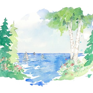 Harbor Days, Watercolor Art Print by Elizabeth Manning, 8.5x11in image 2