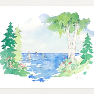 Harbor Days, Watercolor Art Print by Elizabeth Manning, 8.5x11in image 1