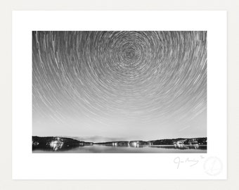 Star Trails over Walloon, Black and White Photography Print by James Manning, Limited Edition, 11x14, 17x22in