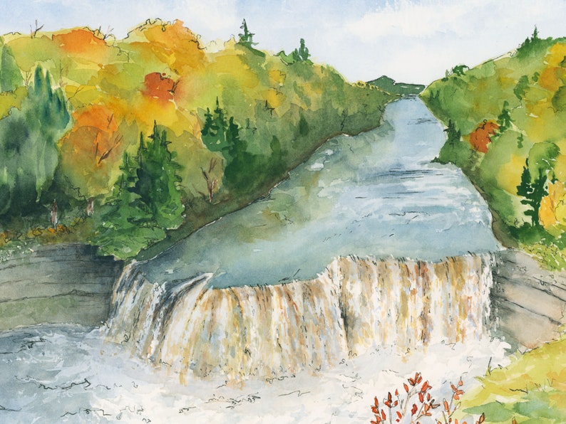 Upper Falls in Autumn, Watercolor Art Print by Elizabeth Manning, Limited Edition, 11x14, 17x22in image 3