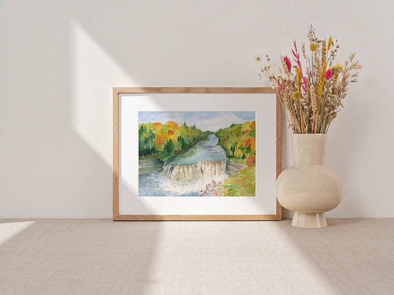 Upper Falls in Autumn, Watercolor Art Print by Elizabeth Manning, Limited Edition, 11x14, 17x22in image 4