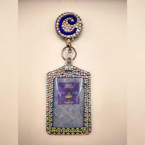 Rhinestone Initial Badge Holder: Personalized ID Accessory