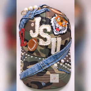 Custom Blue & White Game Day Junk Cap, HBCU Inspired Bling Hat, Personalized Football Cap, Jackson Mississippi Game Day Hat