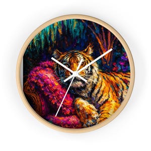 Regal Tiger Lounge Wall Clock | Vibrant Animal Art, Colorful Jungle Decor