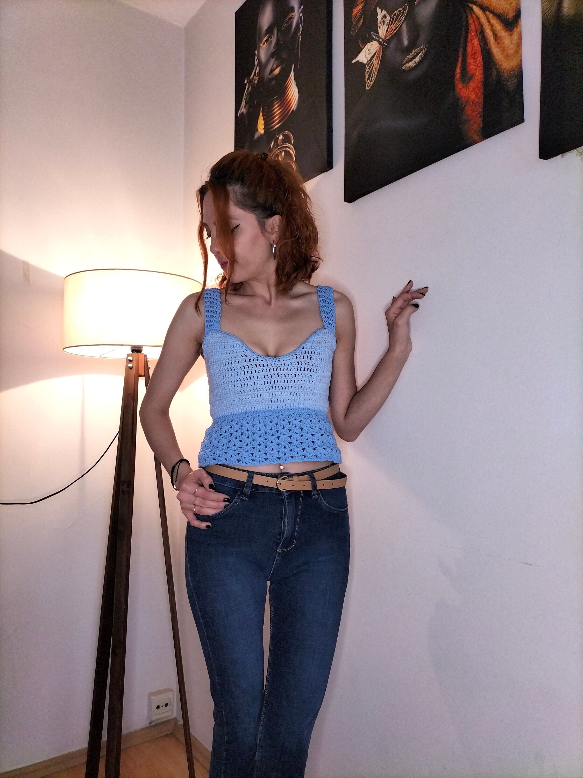 Blue Crochet Crop Top, Hand Knitted, Custom Made, Crochet Crop ...