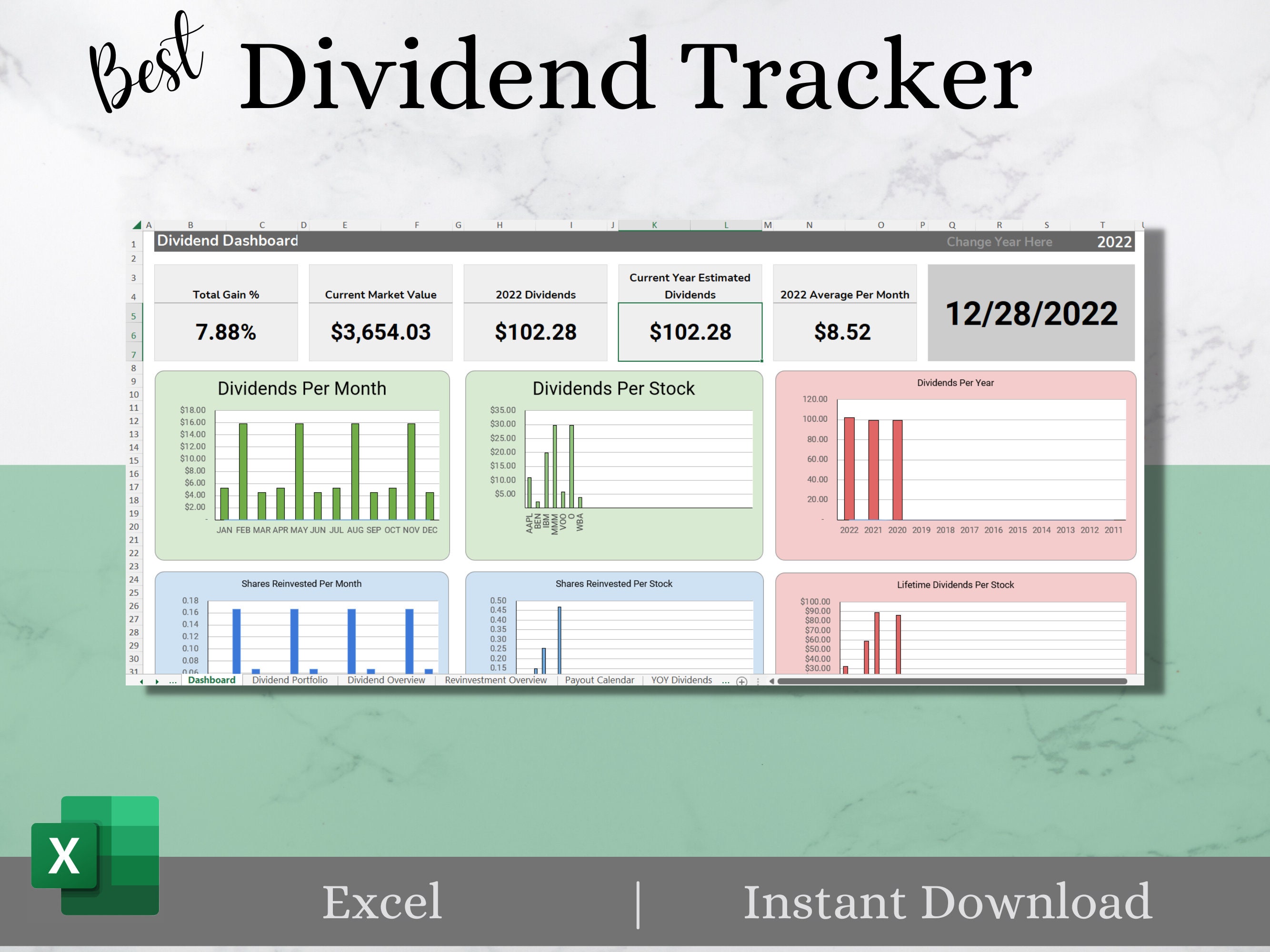 Best Dividend Tracker - Excel - Color Coded