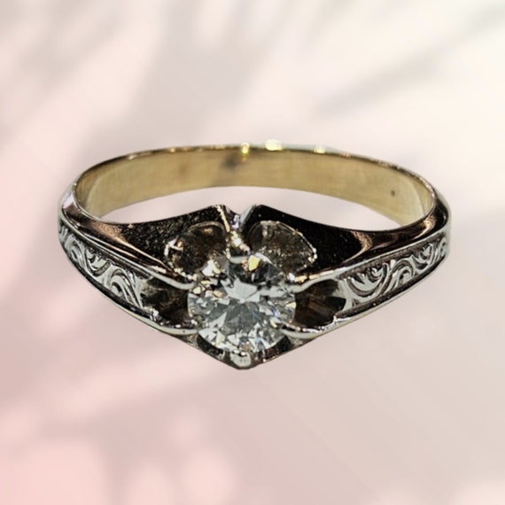 14k Two Tone Diamond Solitaire Ring