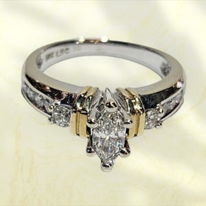 14k Two-Tone Diamond Marquise Engagement Ring