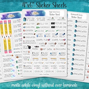 School Tiny Icon Planner Sticker Sheet | 4"x6" Kiss-Cut Matte Vinyl, 6 Designs | Back to School Agenda, Journal Decoration, To-Do List