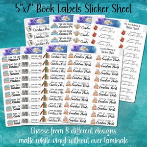 Book Label Stickers, Personalized Name | 5x7 Matte Vinyl Sticker Sheet | This book belongs to, From the library of, Reading, Bookish