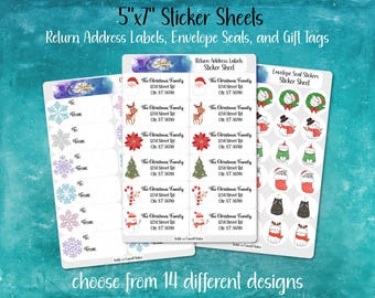 Christmas Address Labels, Envelope Seals, Gift Tags | 5x7 Sticker Sheet Set, 14 Designs | Cute, Traditional, Gnome, Unicorn, Country, Retro