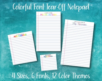 Personalized School Tear-Off Notepad | Choose Size, Font, and Colors, Magnet