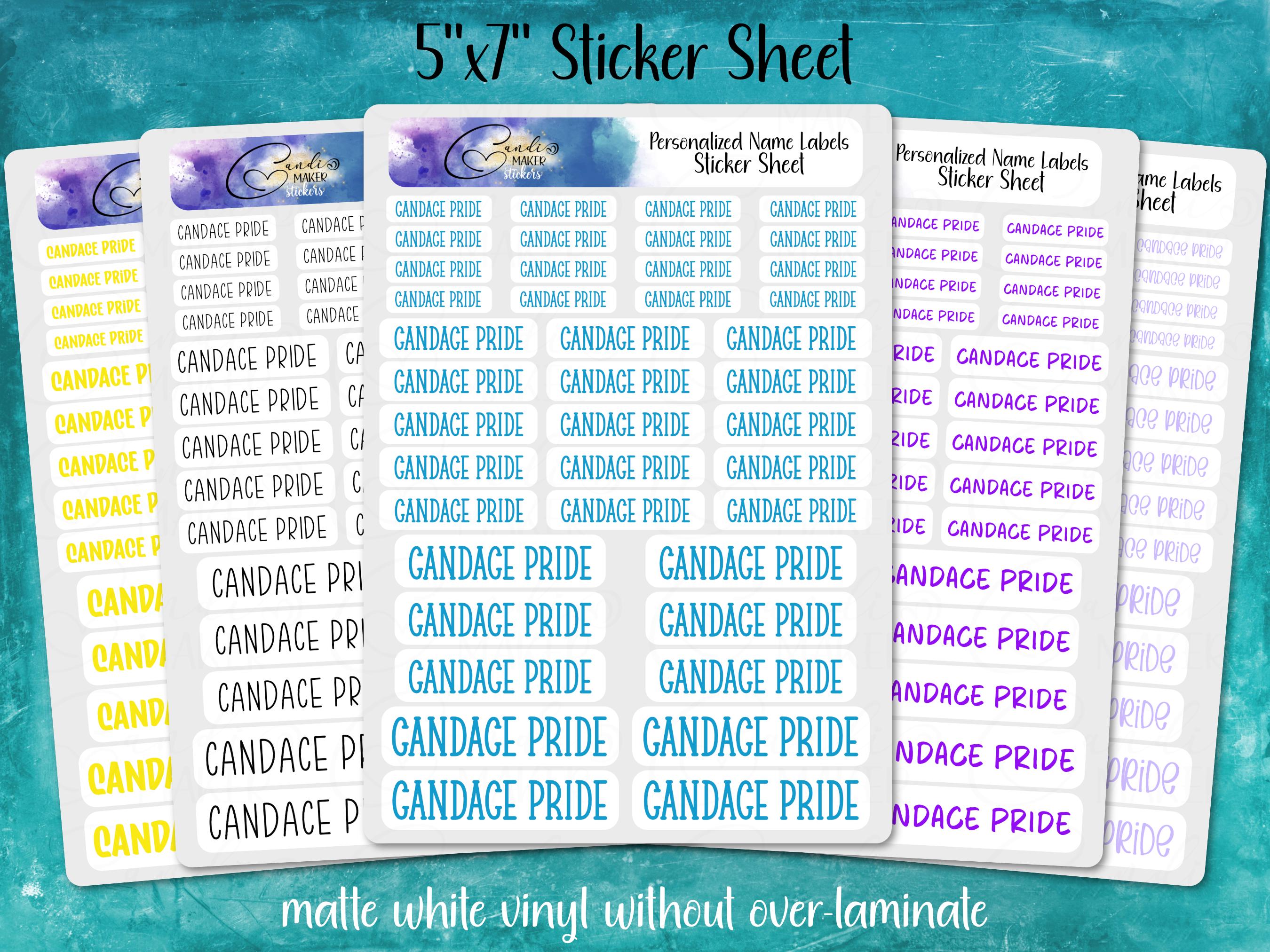 Back to School, Personalized Name Label Stickers | 5x7 Matte Vinyl Sticker Sheet, Choose Font and Color | Daycare, Custom Decal Tags
